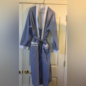 Blue and White Striped Cotton Robe with Lace Trim size 2X/2XG. Make an offer.